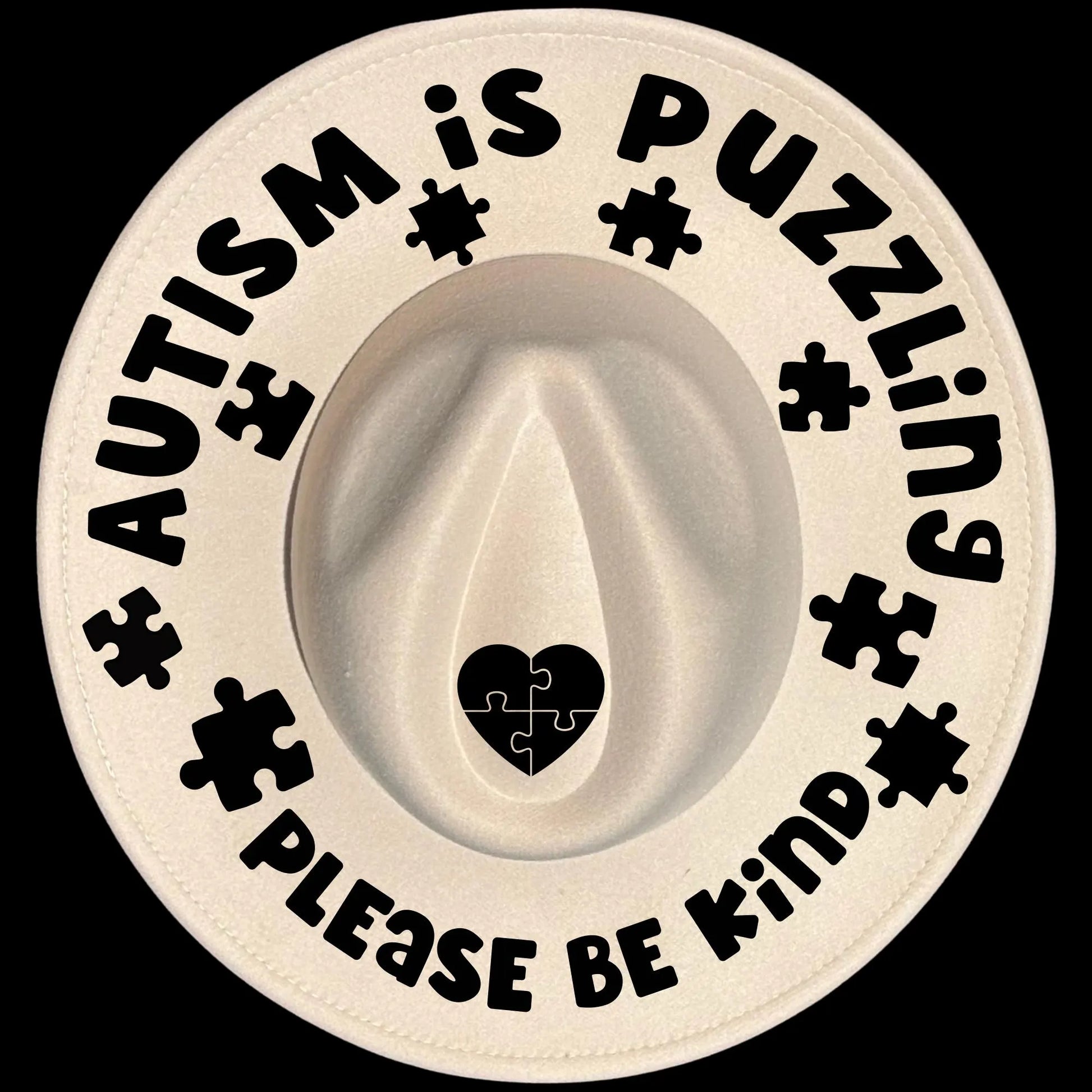 Autism Is Puzzling burned hat burning design on a wide brim hat