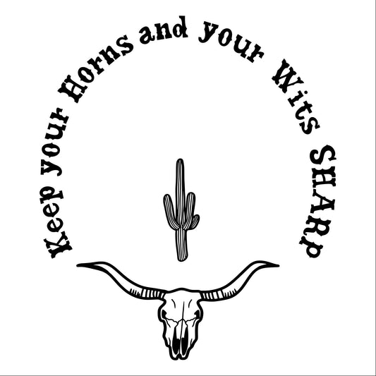 Keep Your Horns Sharp hat burning design for wide brim hats.