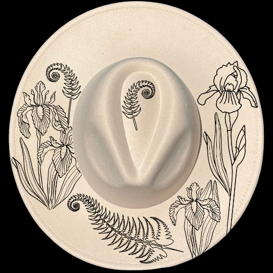 Iris design on a wide brim hat