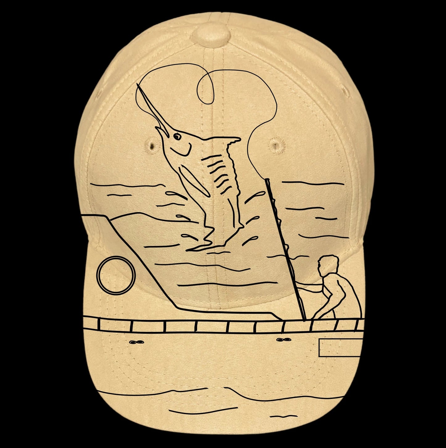 Jumping Marlin design on a baseball cap