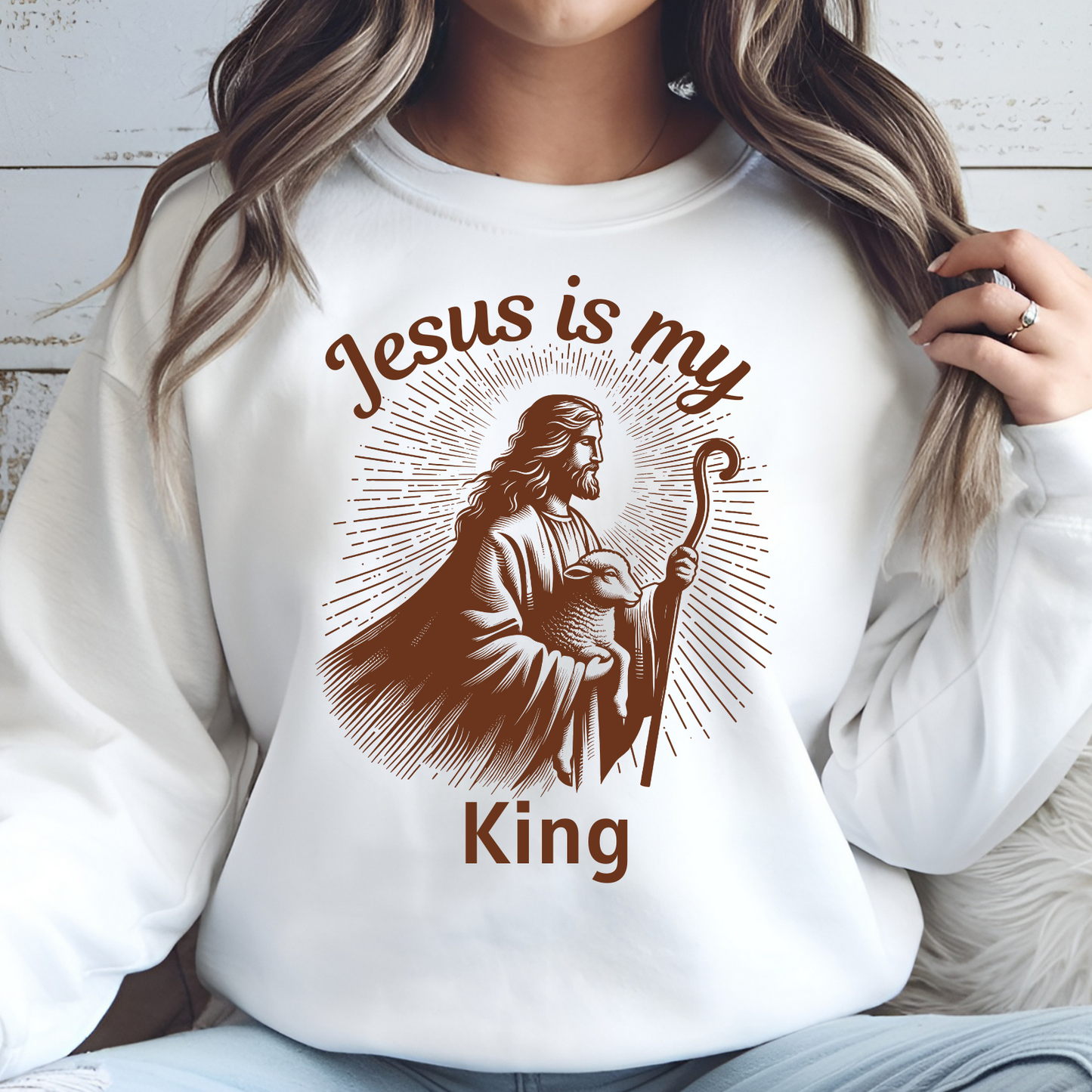 Jesus Is My King digital design on a sweatshirt