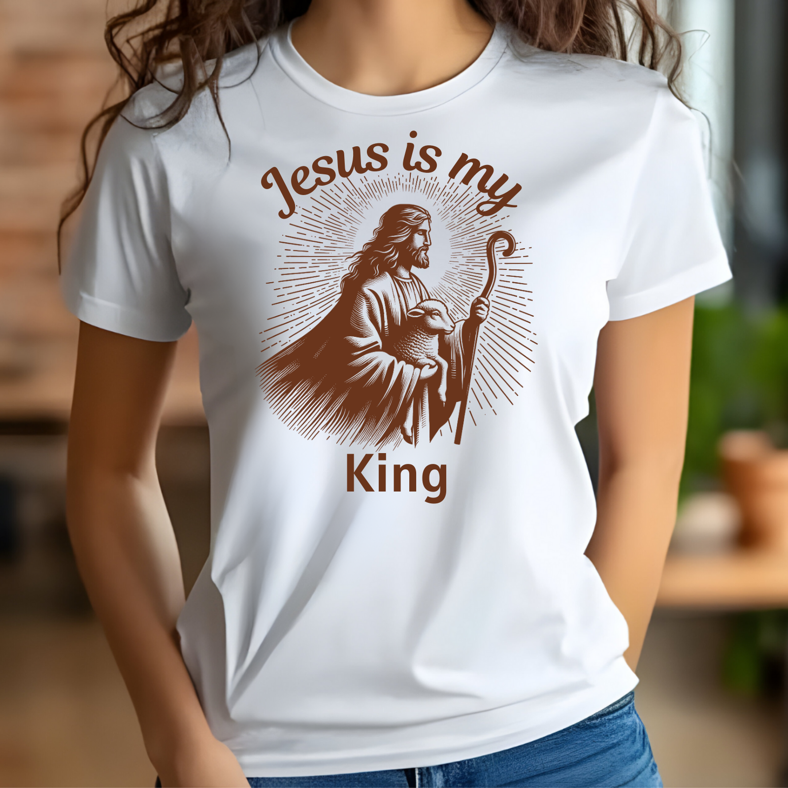 Jesus Is My King digital design on a woman’s t-shirt