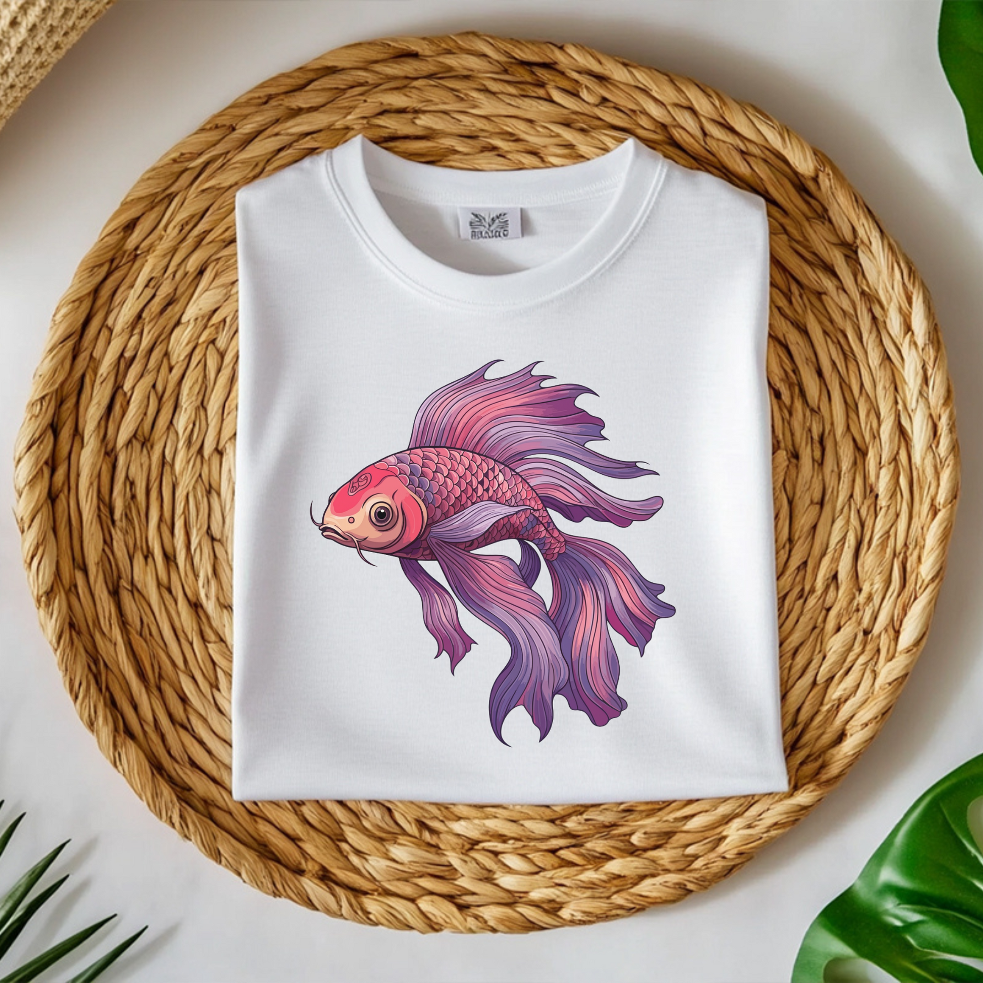 Koi Fish PNG digital design on a folded white t-shirt