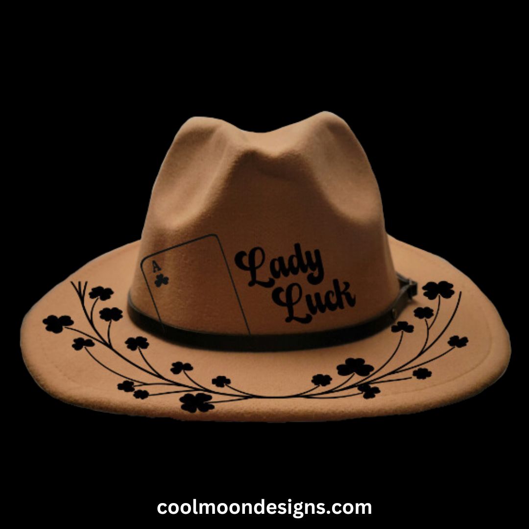 Lady Luck Shamrock front view on a narrow brim hat