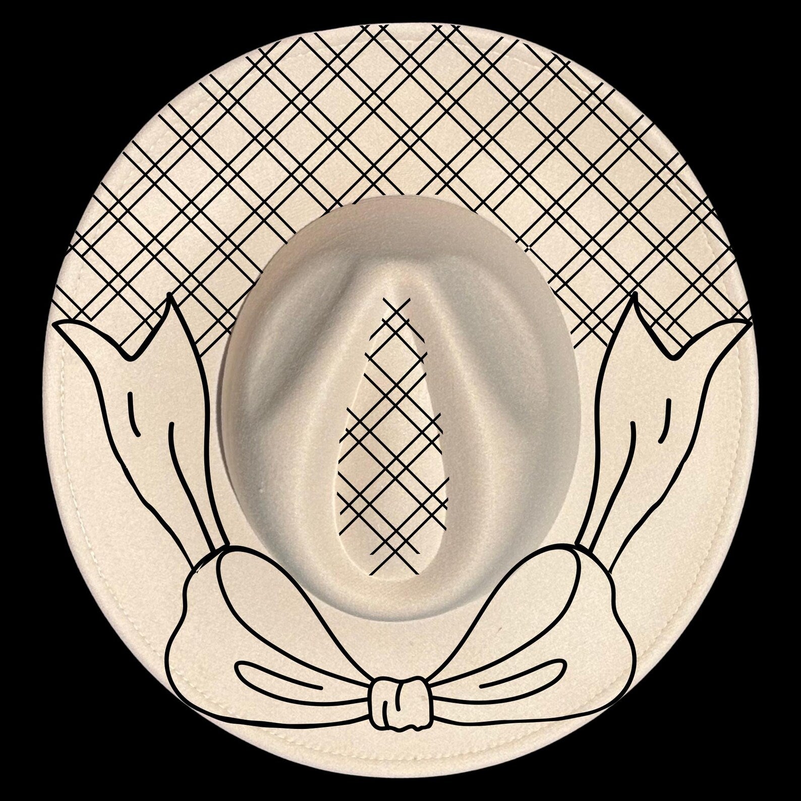 Lattice And Bow wide brim hat burning design