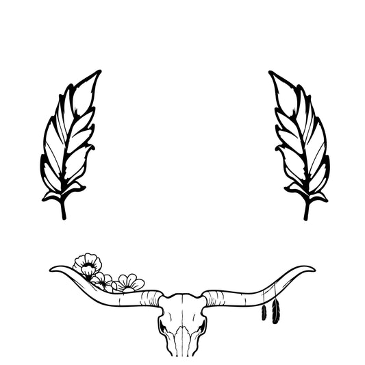 Longhorn Skull Feathers Wide Brim Hat Burning Design SVG PNG