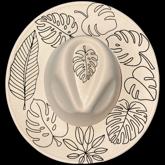 Monstera Leaf design on a wide brim hat