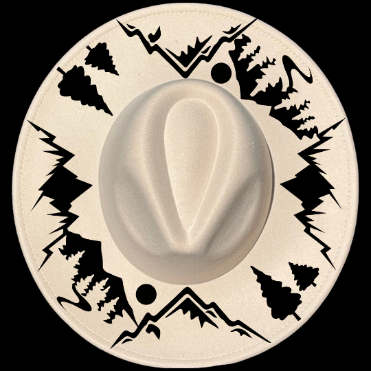 Mountains and Trees design on a wide brim hat
