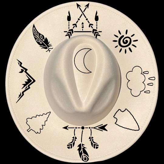 Native American design on a wide brim hat