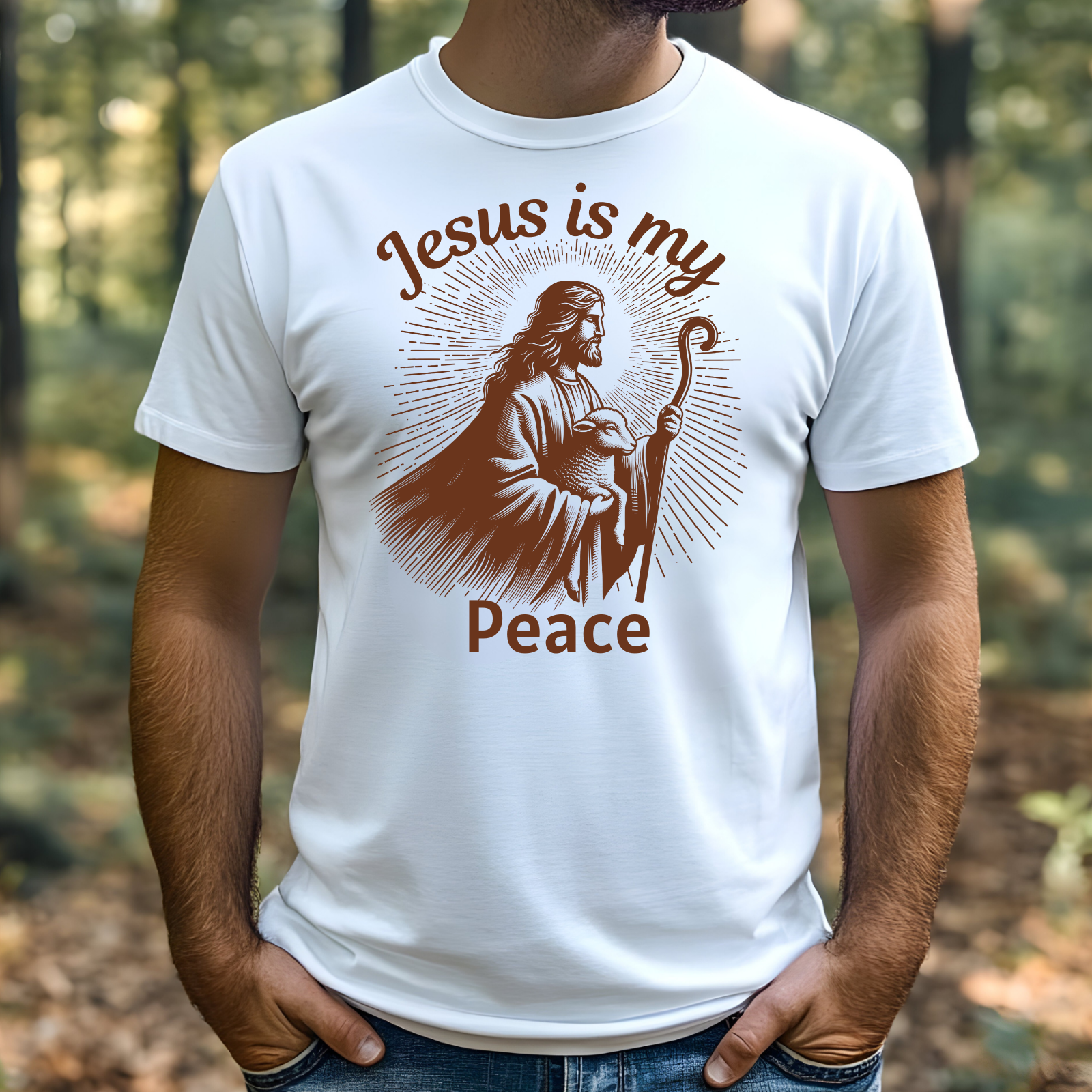 Jesus Is My Peace digital design on a man’s t-shirt