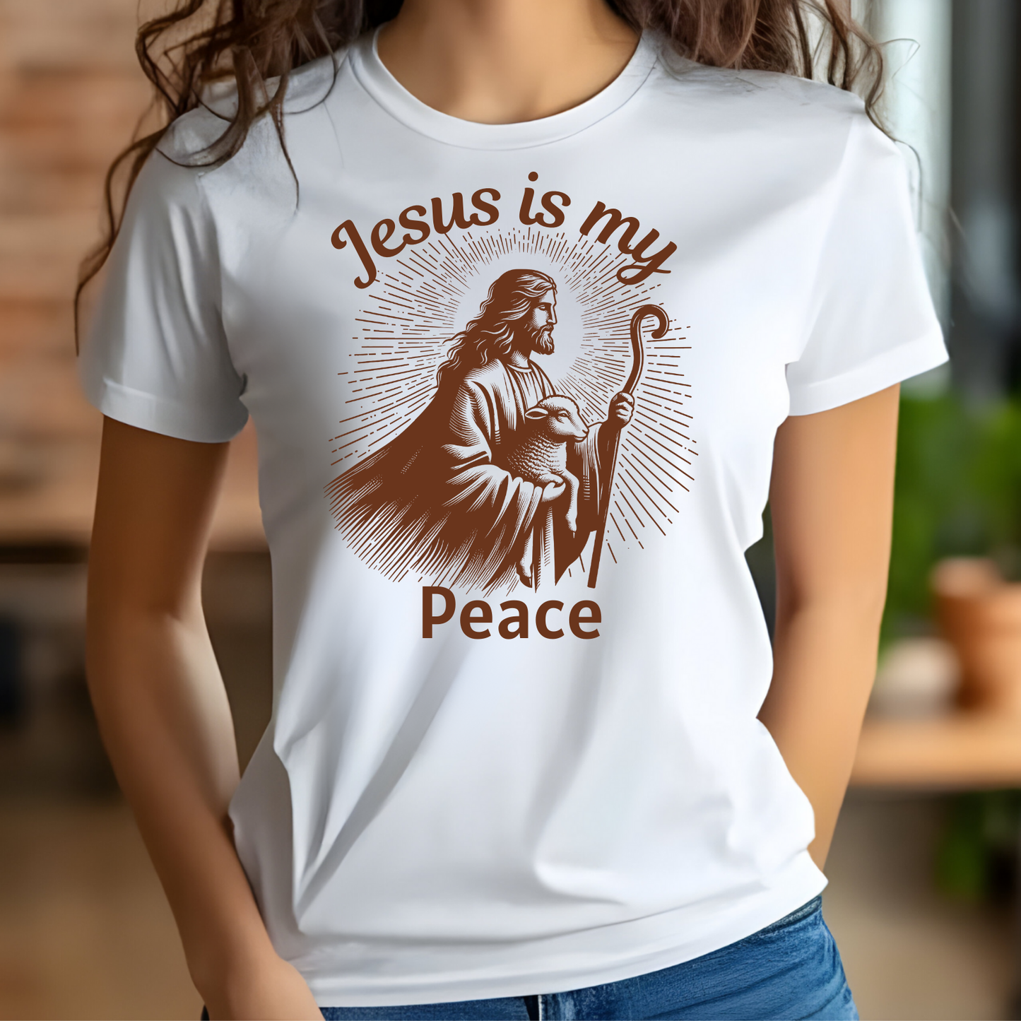 Jesus Is My Peace digital design on a woman’s t-shirt