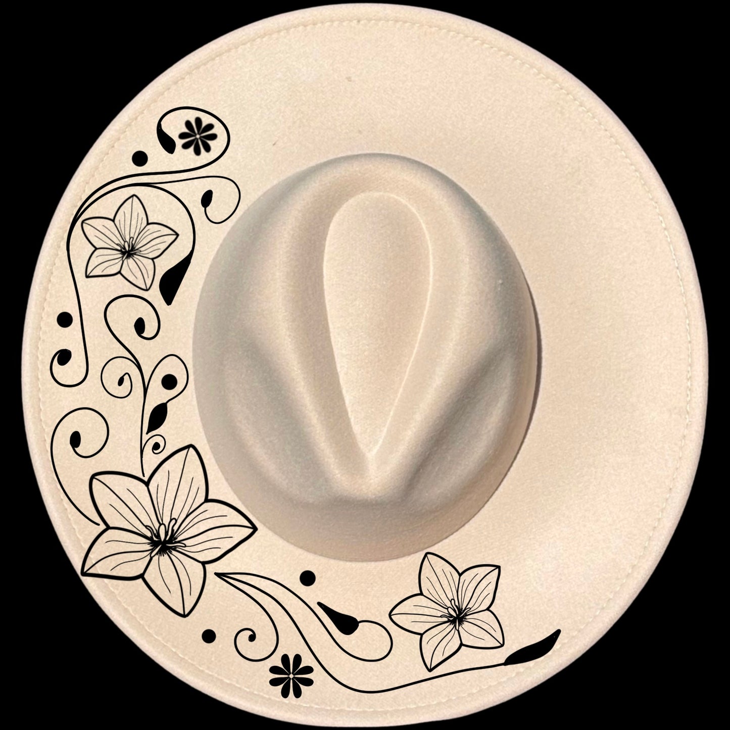 Periwinkle Delight design on a wide brim hat
