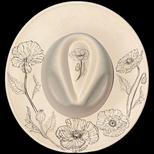 Poppies design on a wide brim hat