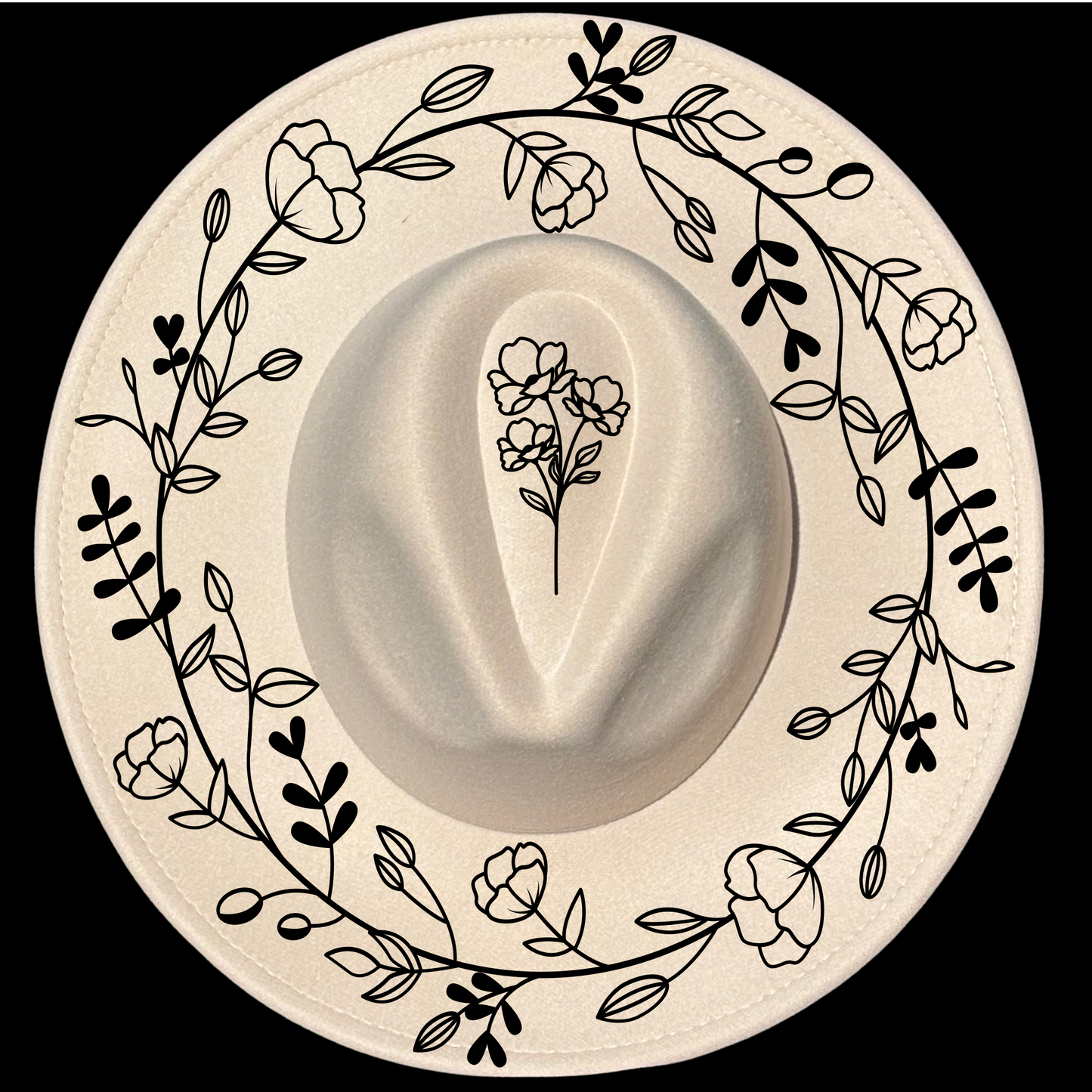 Poppy Wreath design on a wide brim hat