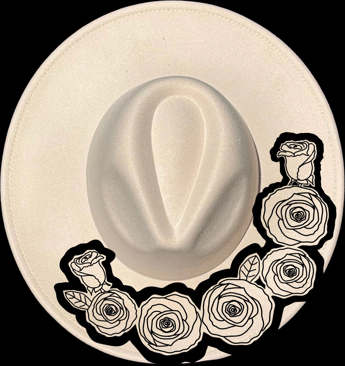 Roses Dark Outline design on a wide brim hat