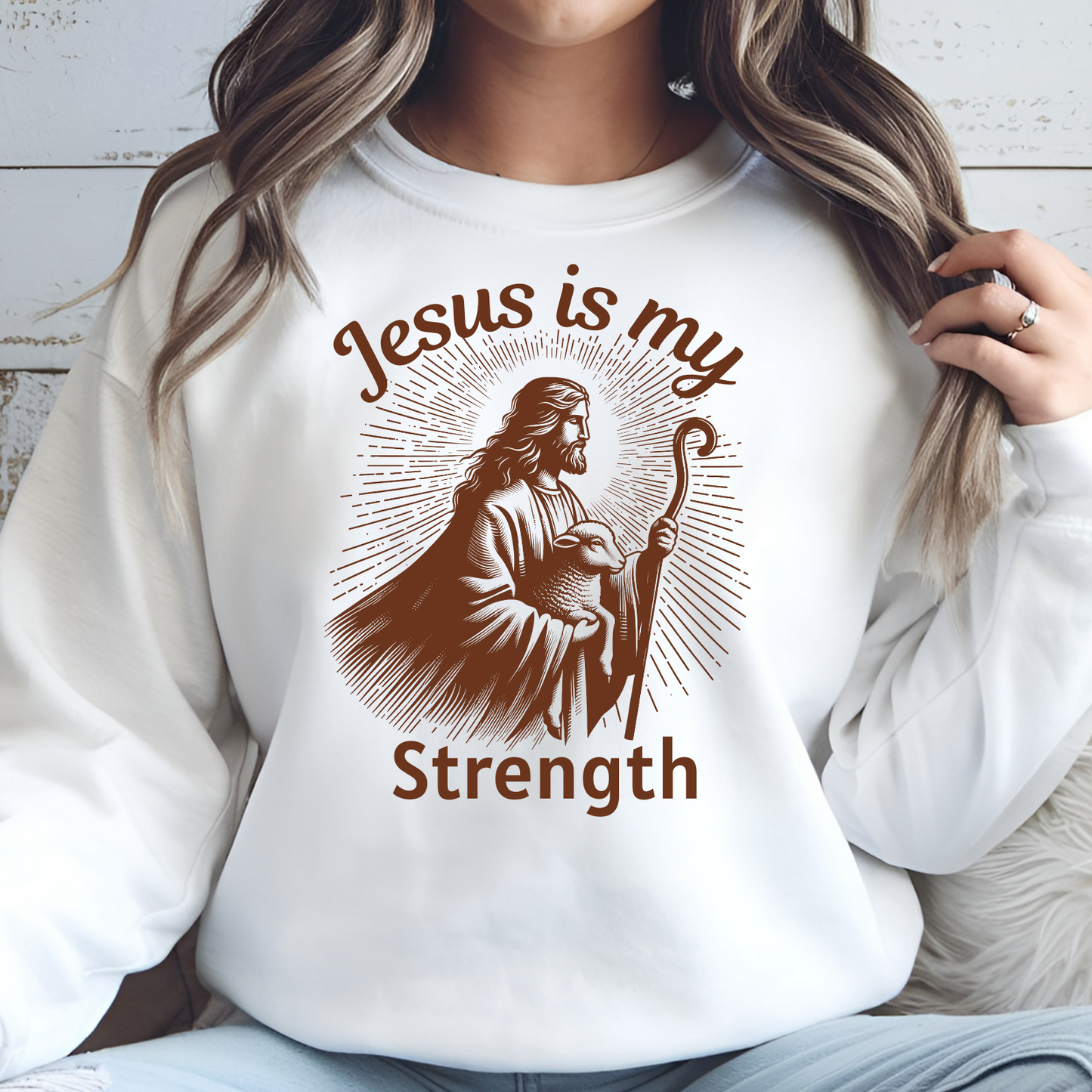 Jesus Is My Strength digital design on a sweatshirt