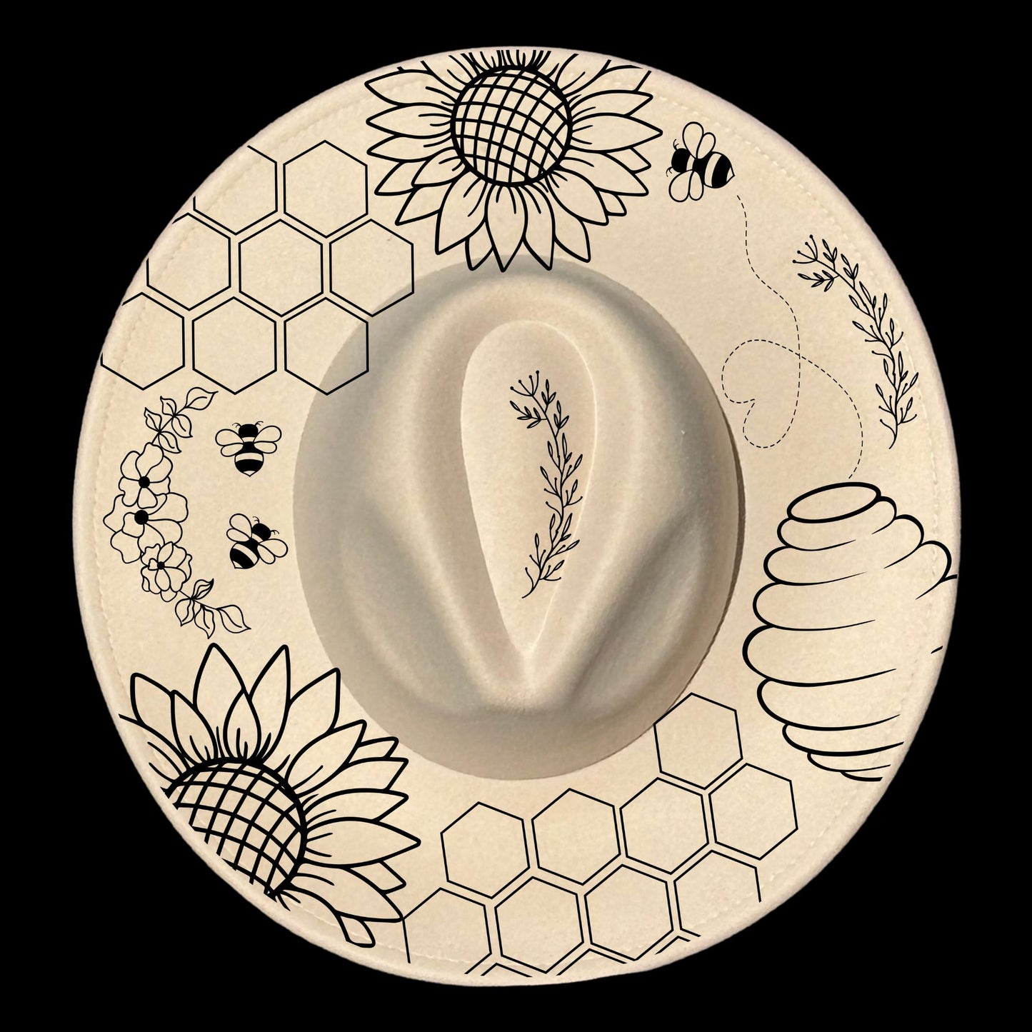 Sunflower Honeycomb Bee design on a wide brim hat