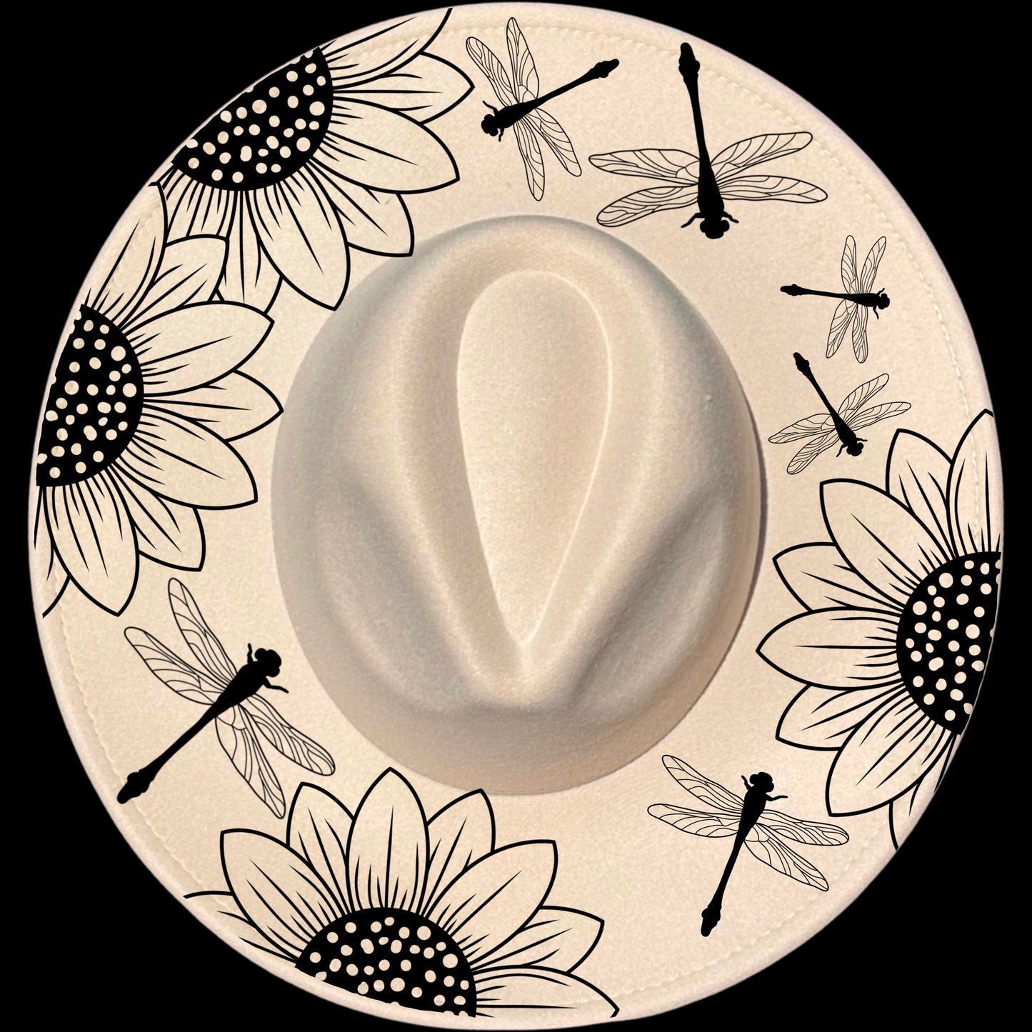 Sunflower Dragon Fly Wide Brim Hat Burning Design SVG PNG