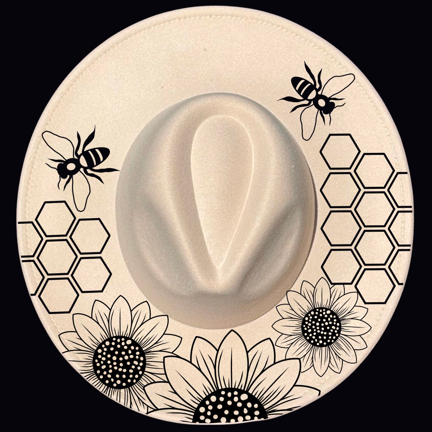 Sunflower Honeycomb Bees design on a wide brim hat