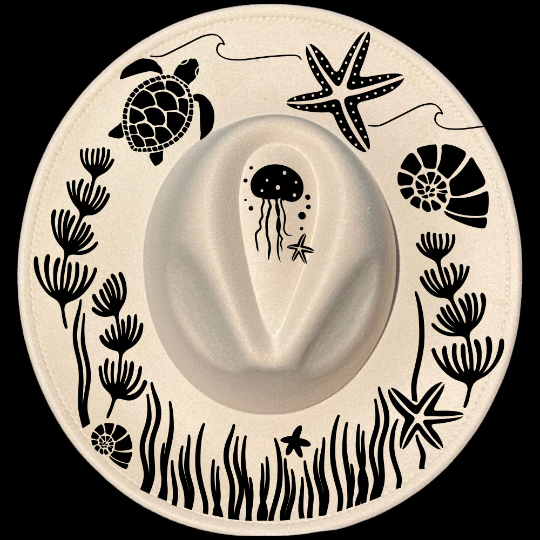Under The Sea Boho design on a wide brim hat