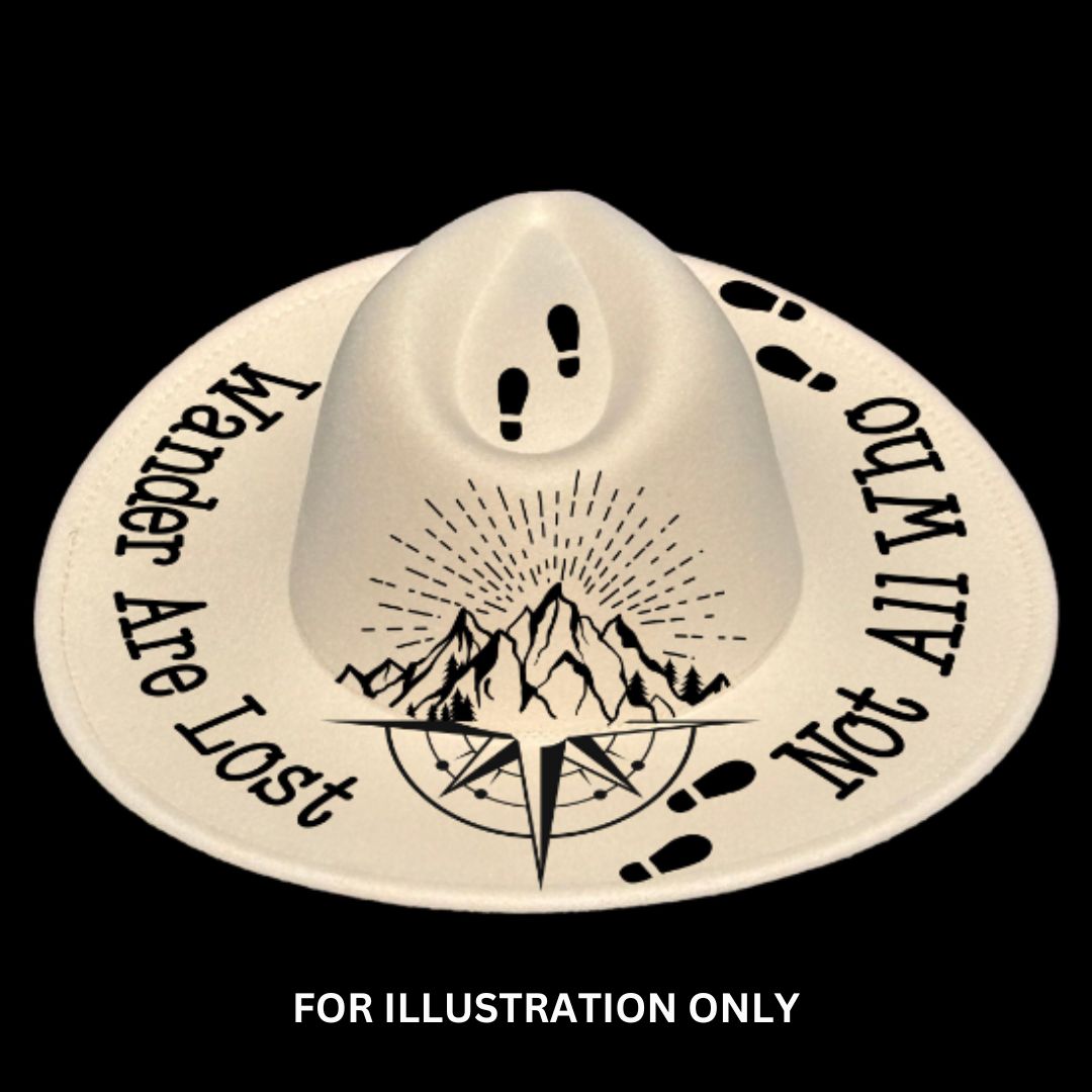 Compass digital design on a wide brim hat