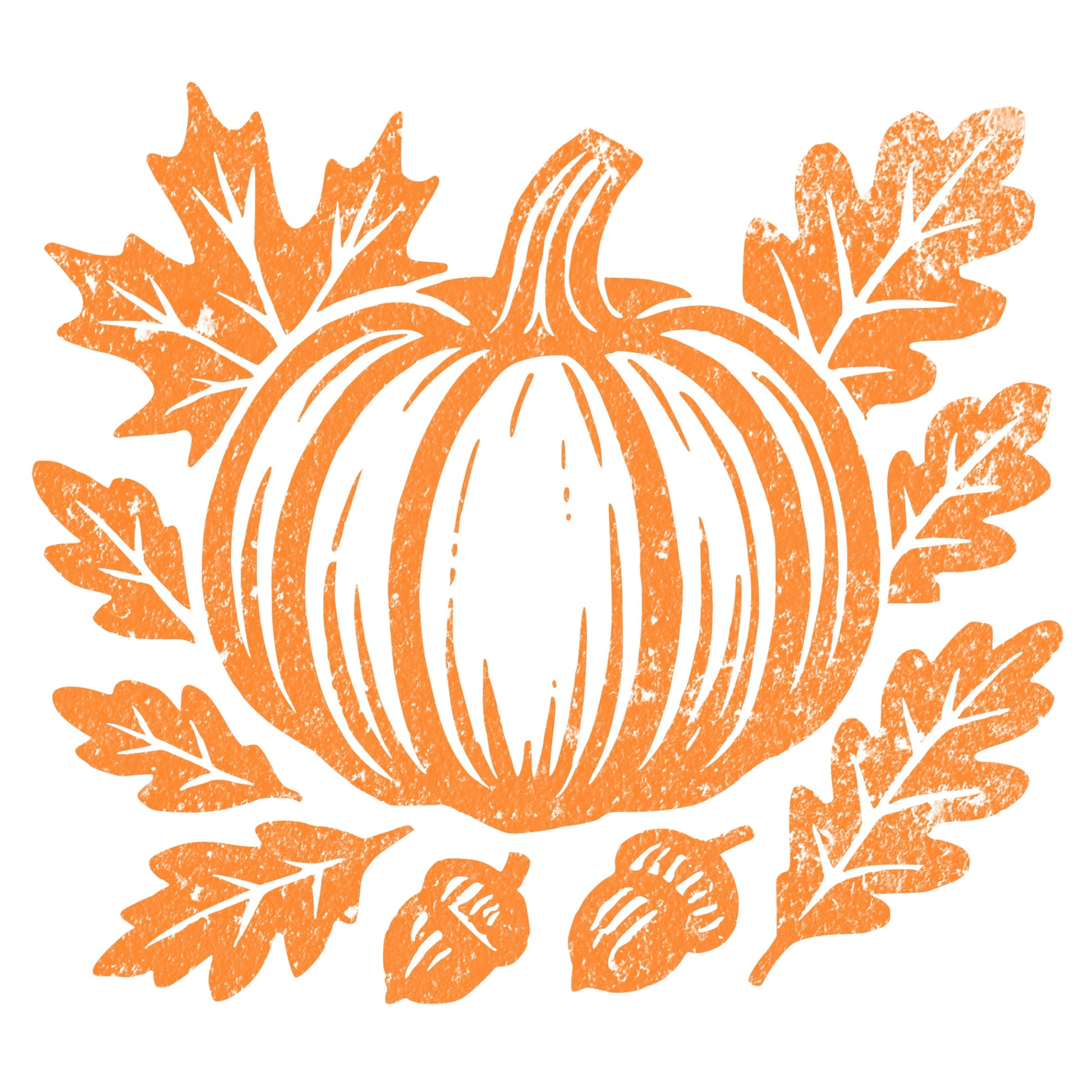 Orange pumpkin with leaves and acorns on a white background