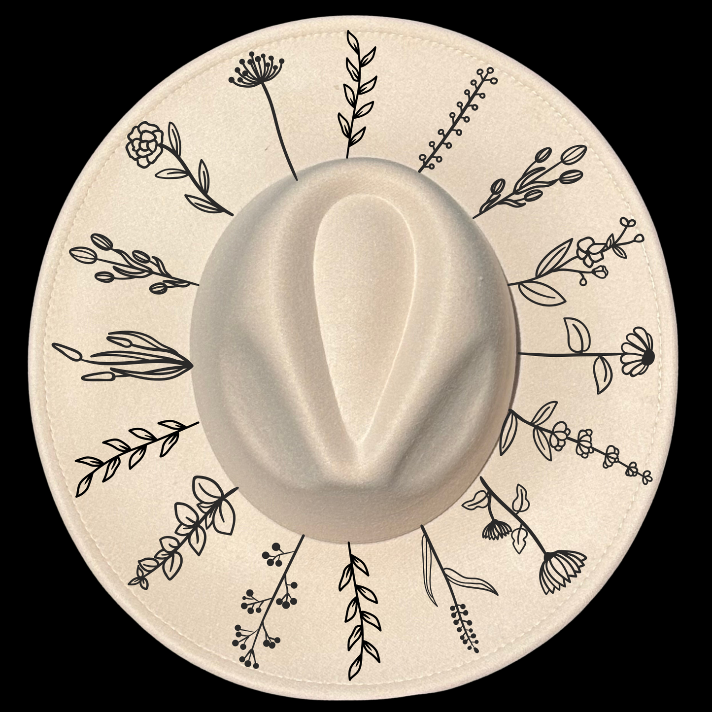 Wildflowers design on a wide brim hat