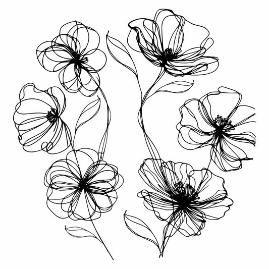Abstract design of poppies on a white background