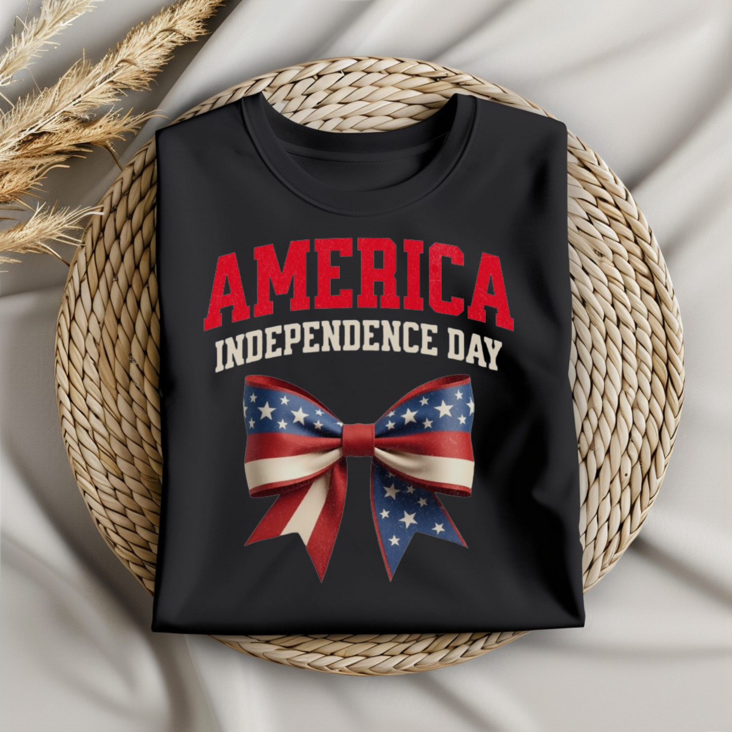 America Independence Day Patriotic Coquette Bow digital design on a folded t-shirt mockup