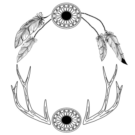 Antlers And Feathers hat burning design for wide brim hats