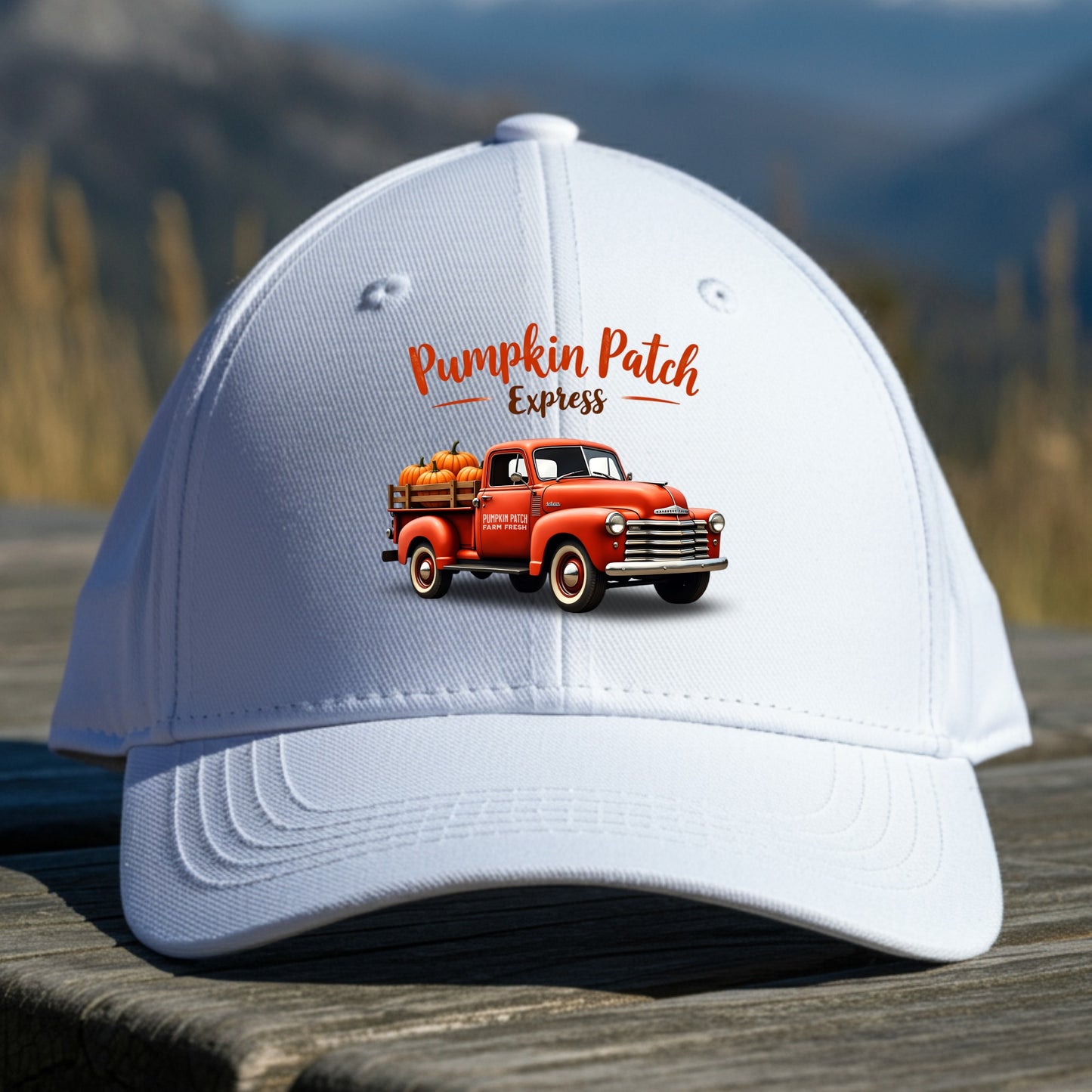 Pumpkin Patch express truck on a baseball cap