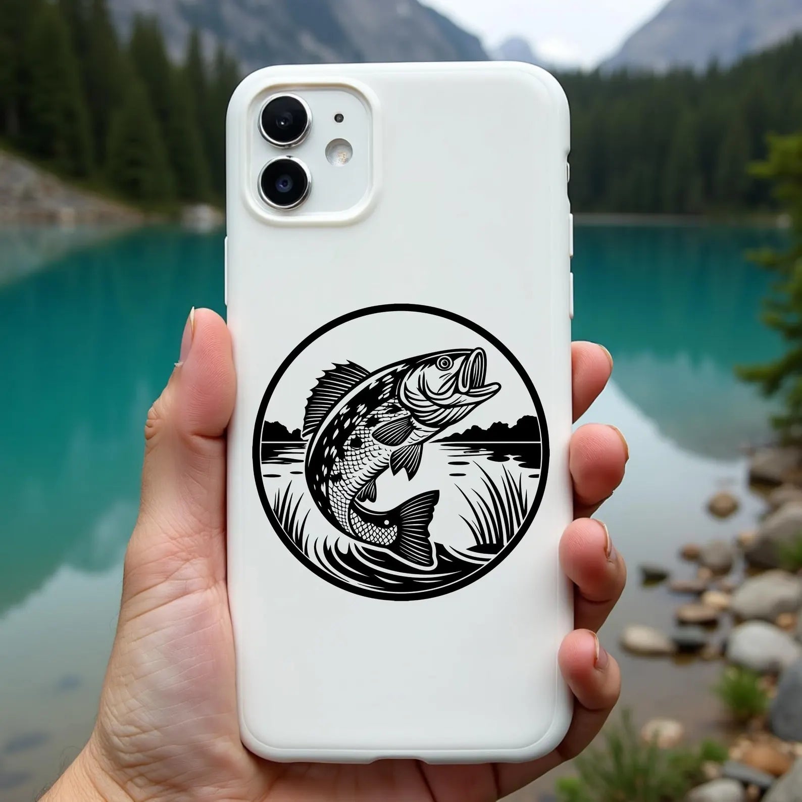 Bass Fish Leaping Laser Ready SVG Digital Design on a cell phone cover