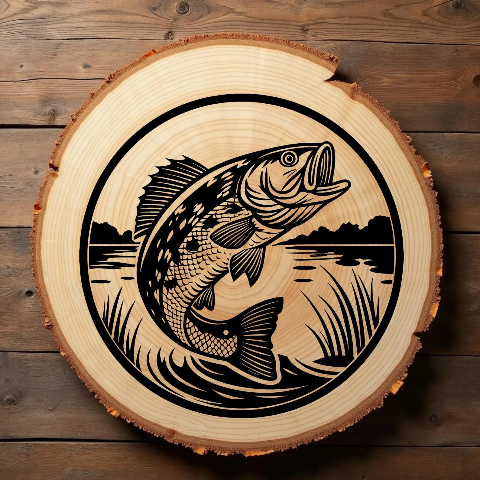 Bass Fish Leaping Laser Ready SVG Digital Design wood burning