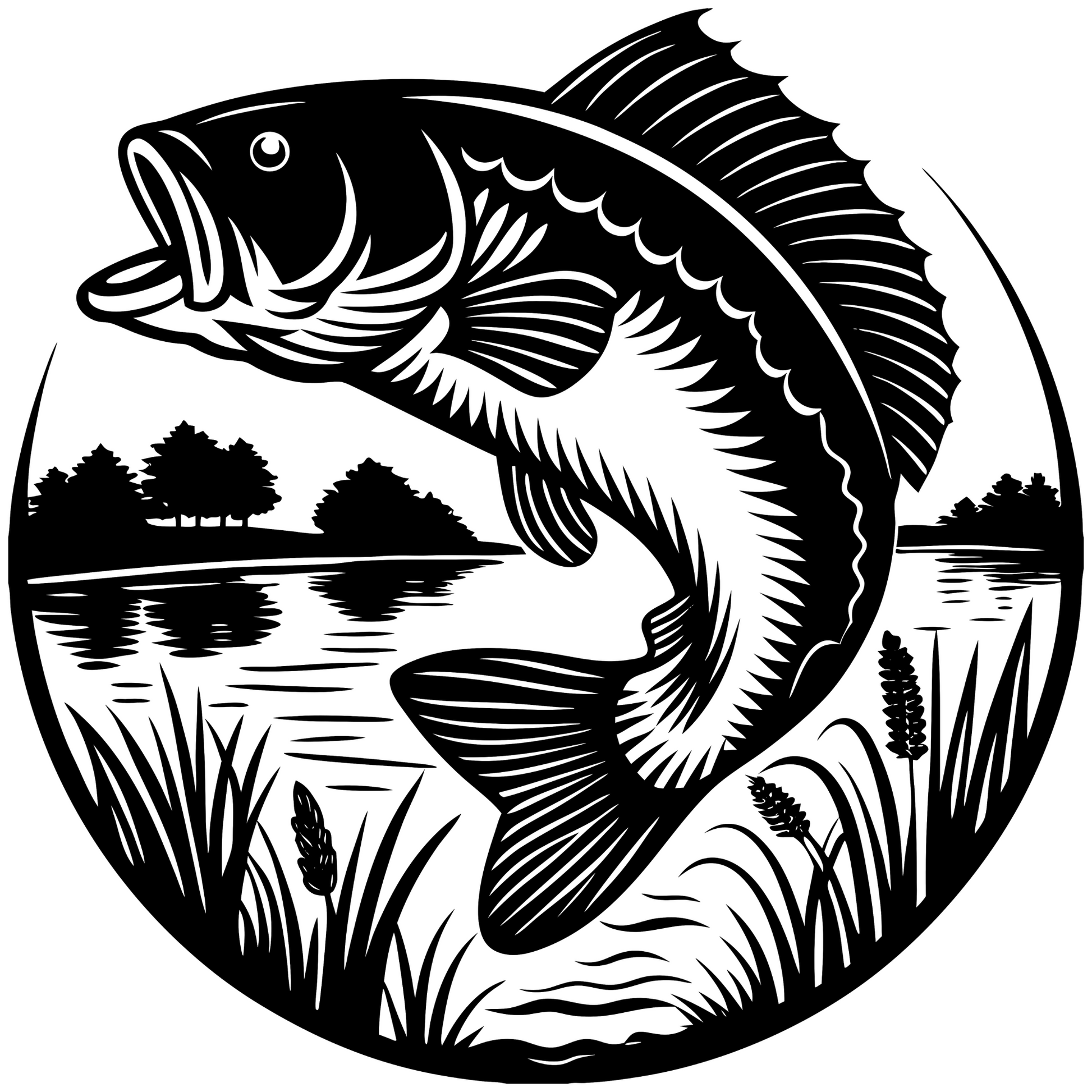 Bass Fish Jumping Laser Ready SVG digital design