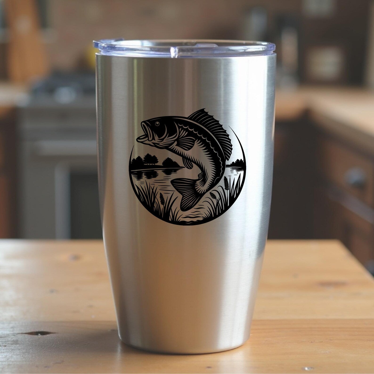 Bass Fish Jumping Laser Ready SVG digital design on a tumbler