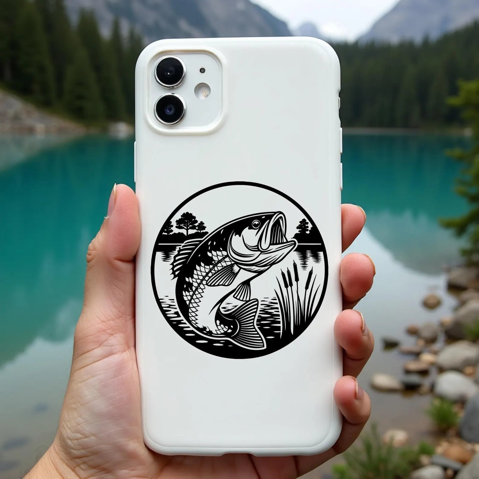 Bass Fish Lake SVG digital design on a cell phone cover