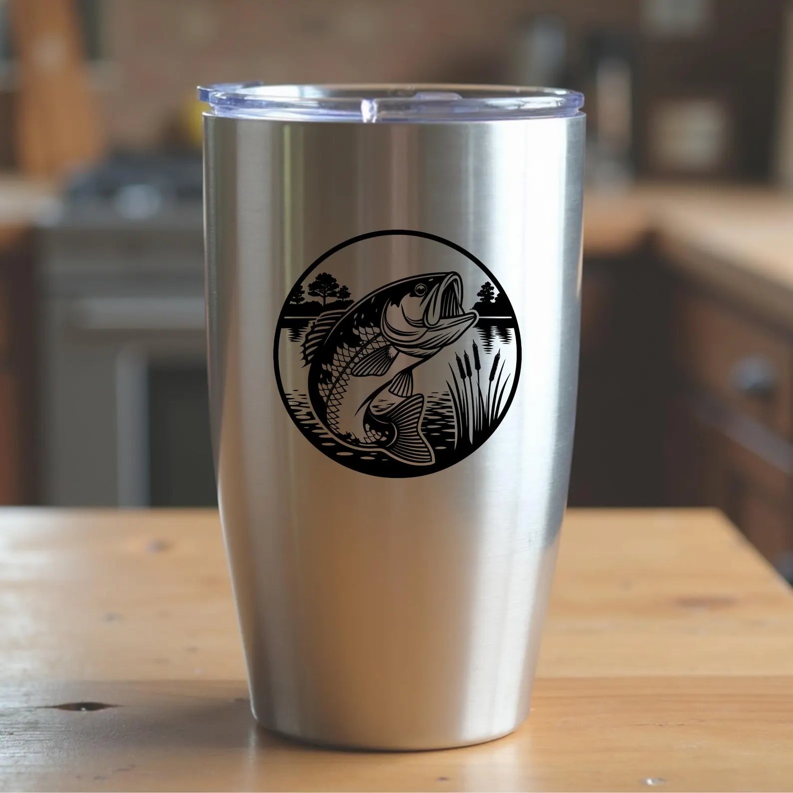 Bass Fish Lake SVG digital design on a tumbler