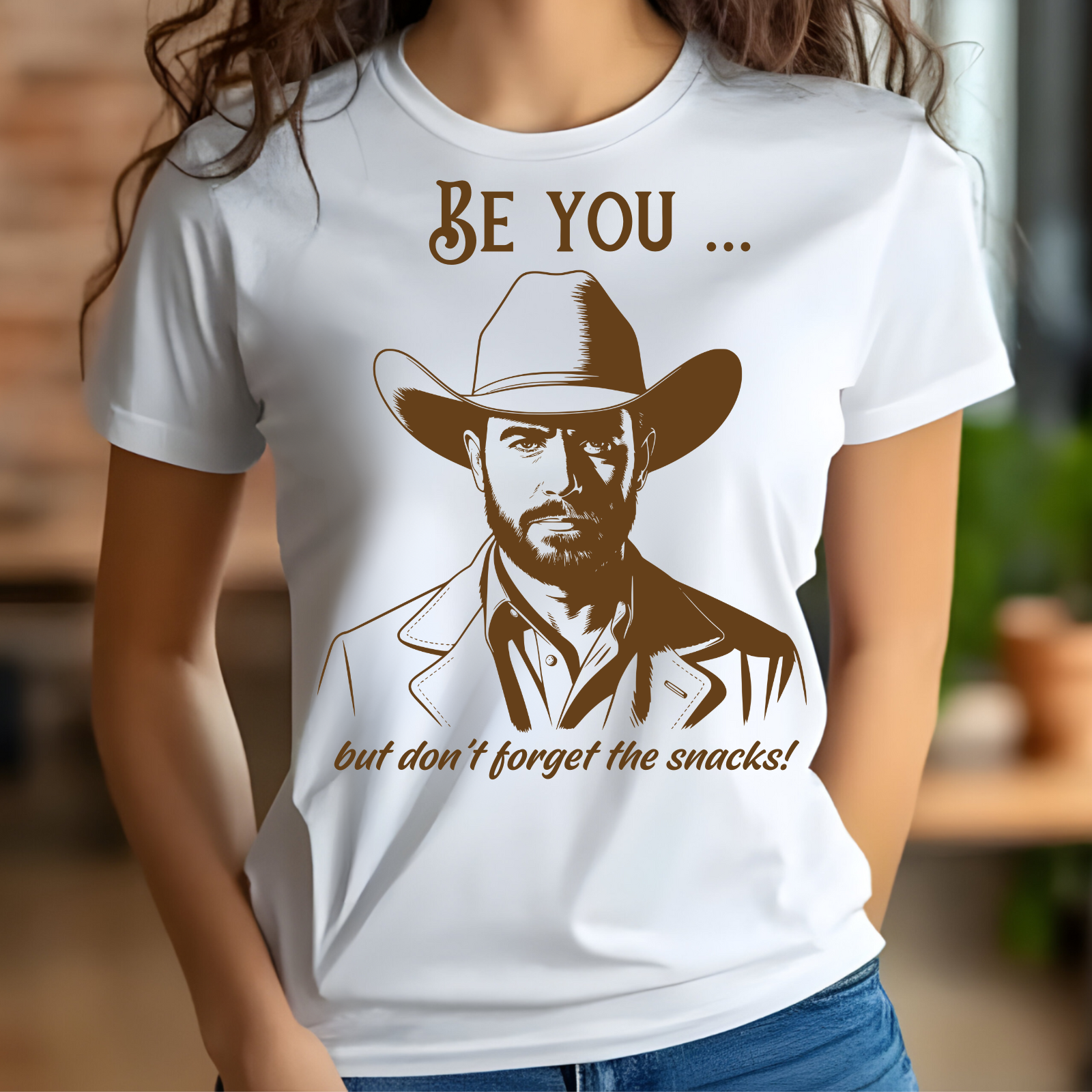 Be You But Don’t Forget The Snacks! digital design on a woman’s t-shirt