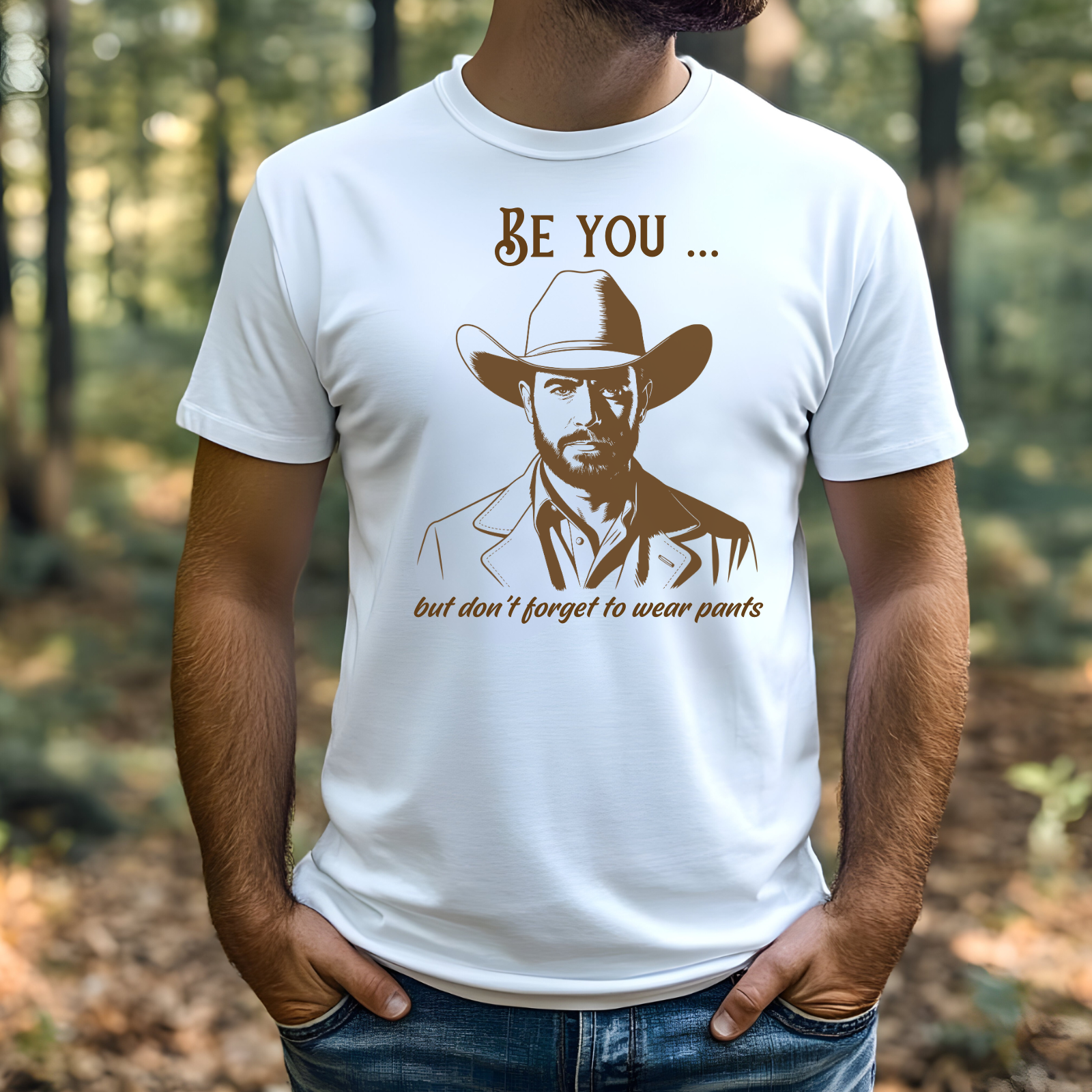 Be You But Don’t Forget To Wear Pants digital design on a man’s t-shirt