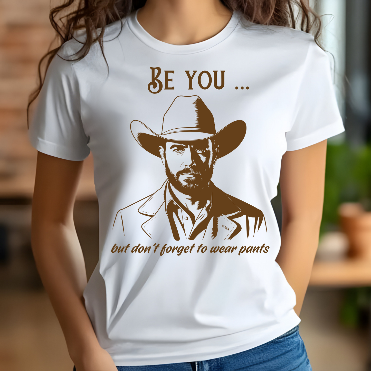 Be You But Don’t Forget To Wear Pants digital design on a woman’s t-shirt