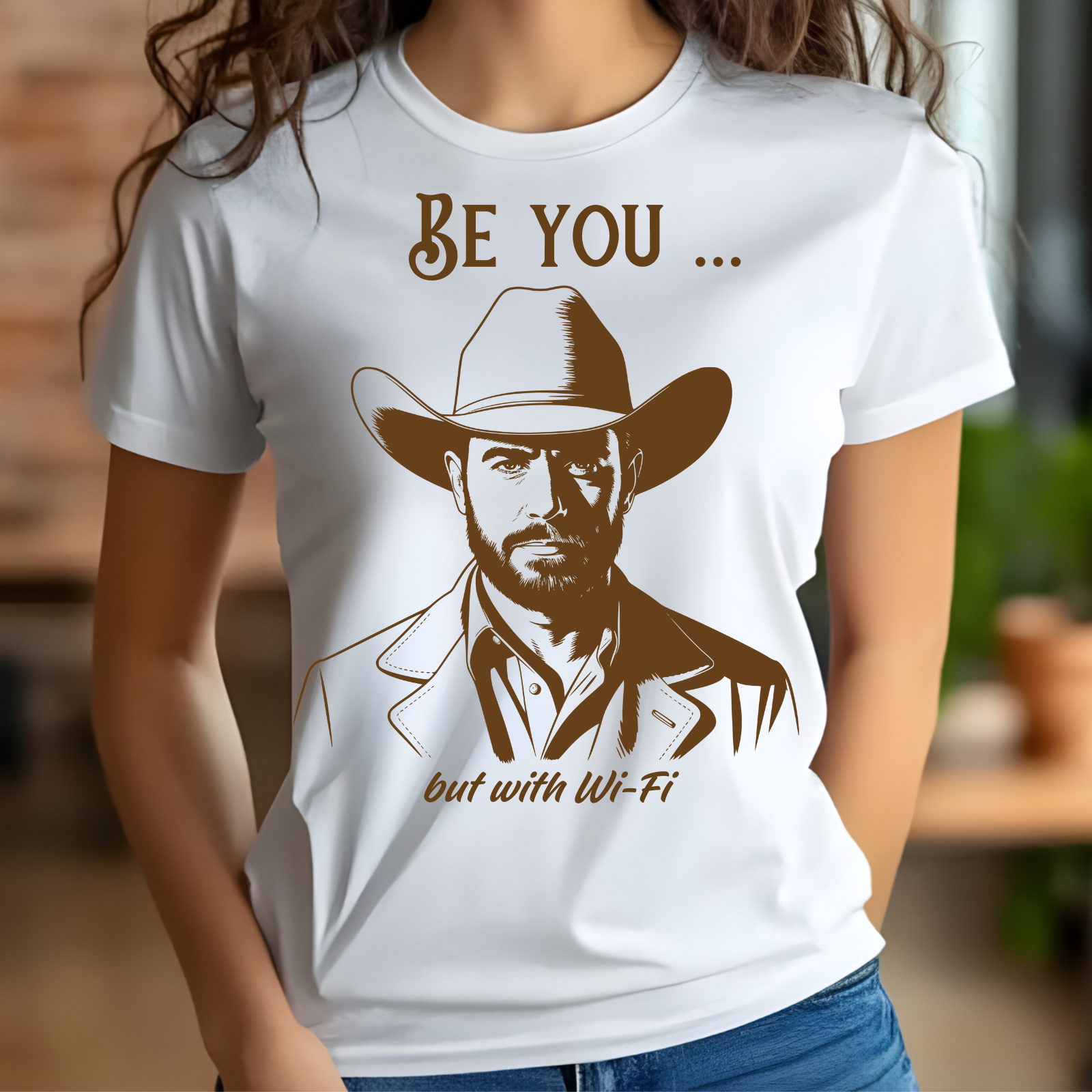 Be You But With WiFi digital design on a woman’s t-shirt