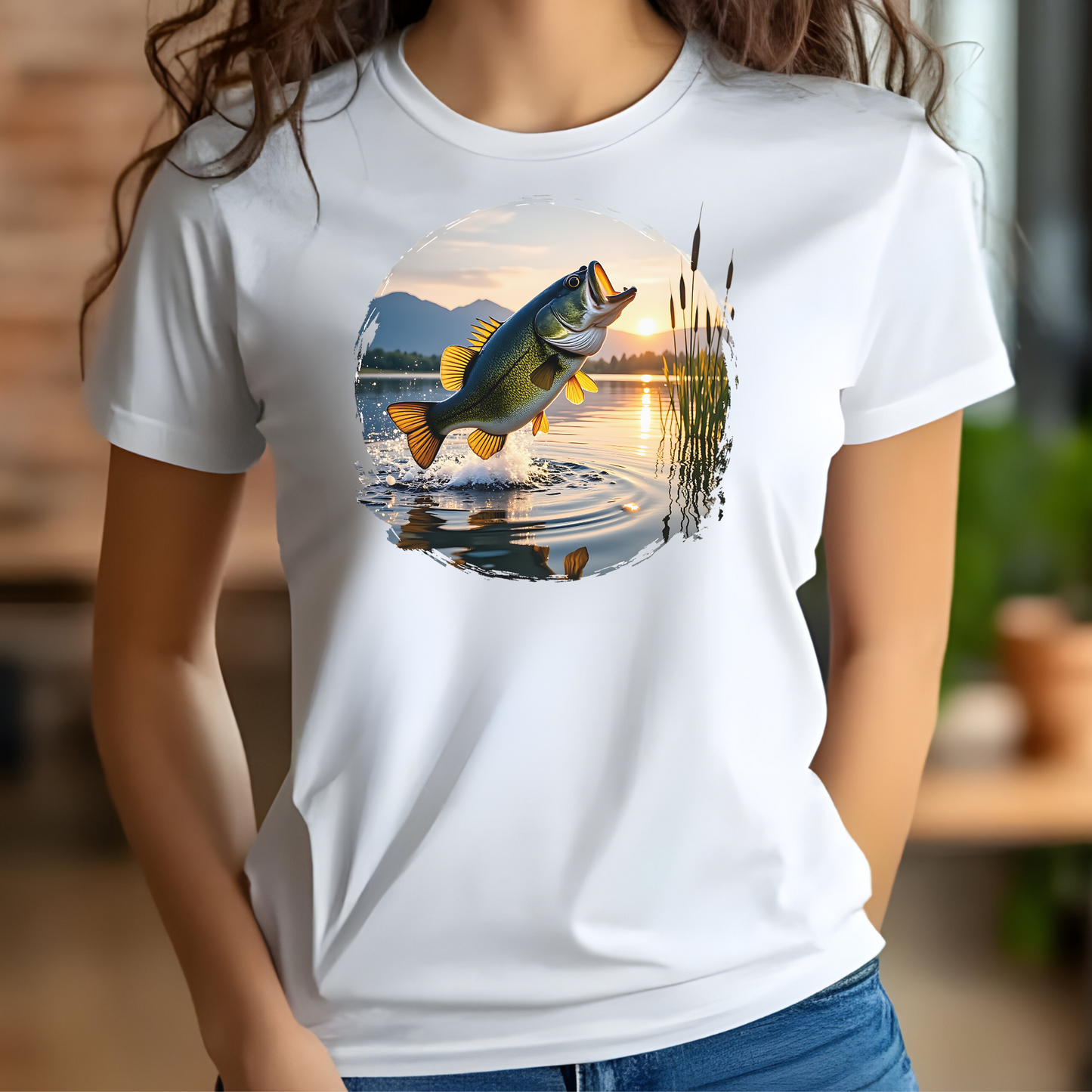 Largemouth Bass Lake View Graphic Design PNG