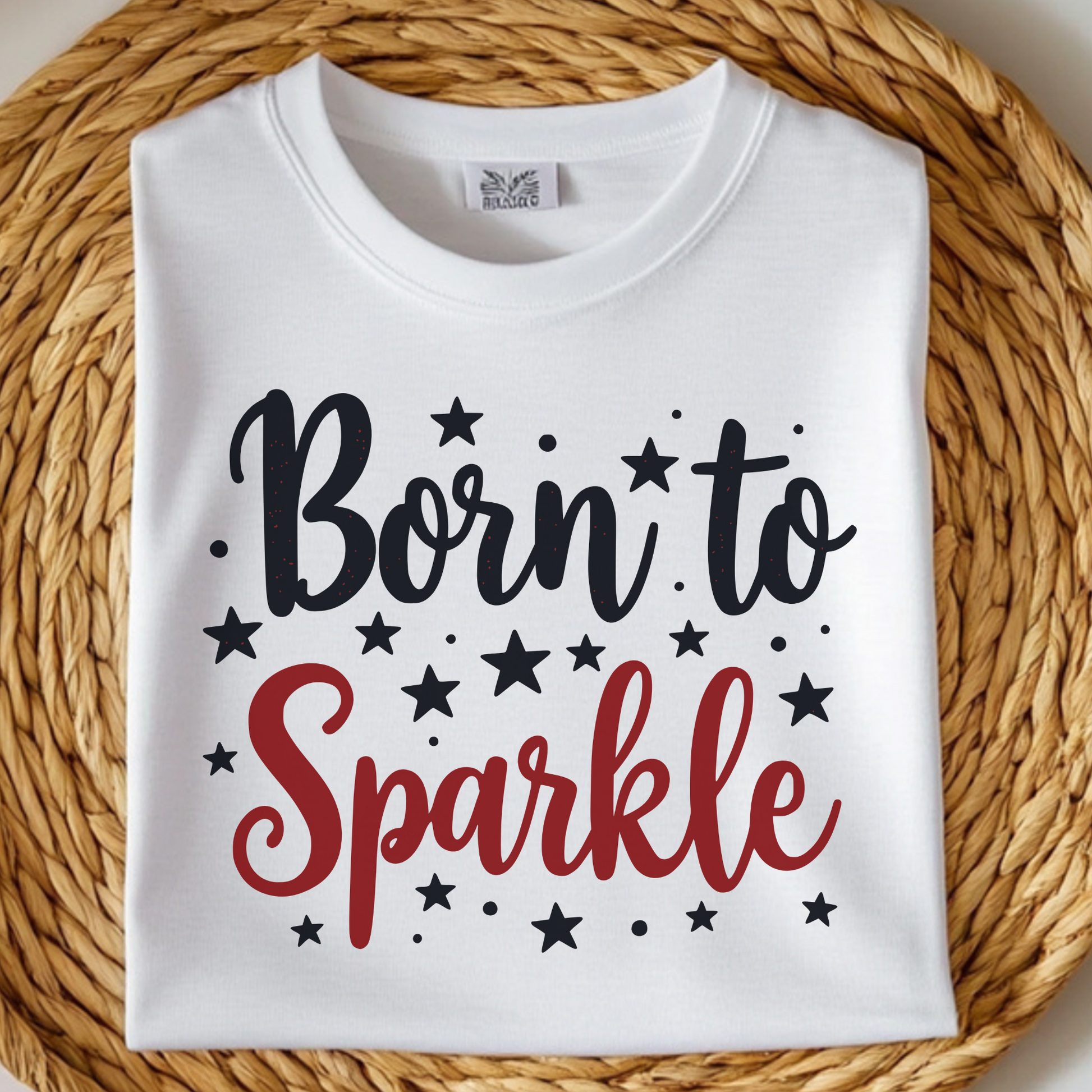 Born To Sparkle patriotic digital design on a folded t-shirt