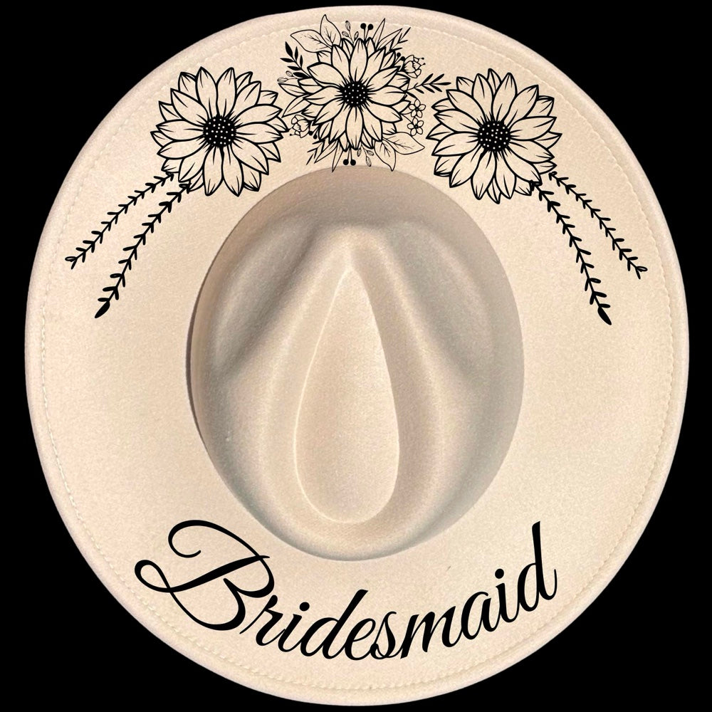 Bridesmaid burned hat burning design on a wide brim hat