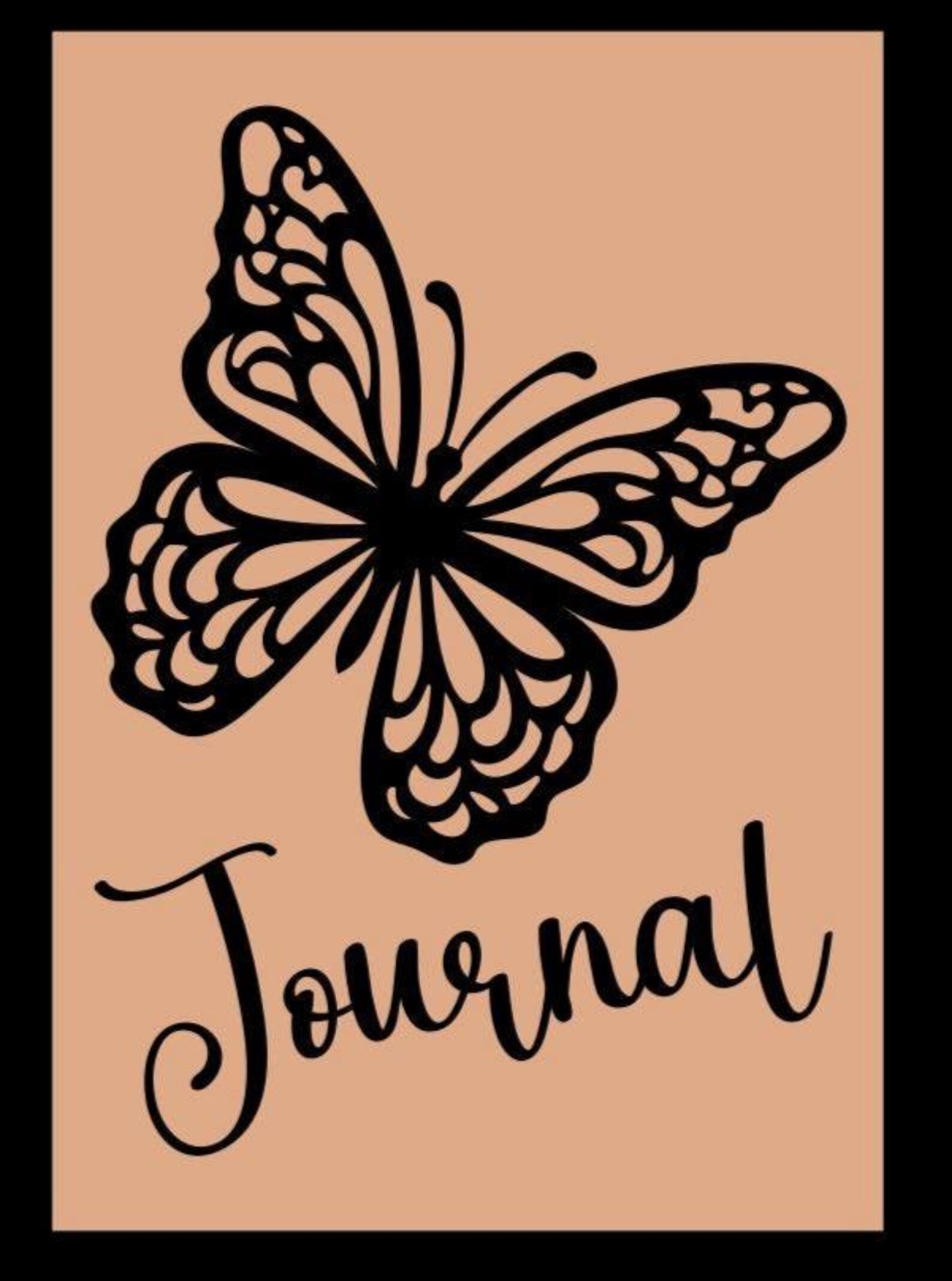 Journal cover with a black butterfly illustration on a beige background