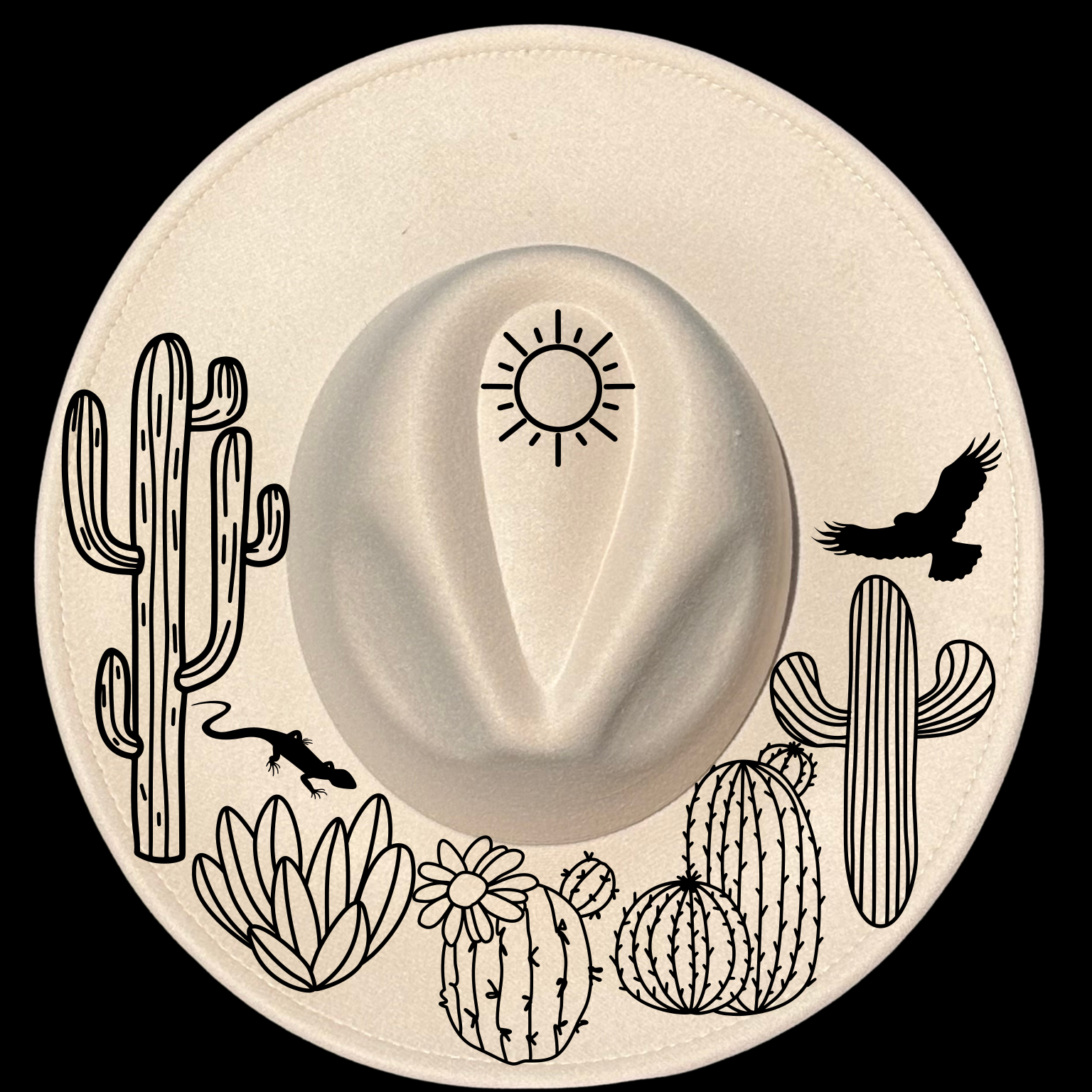 Desert Cactus Traceable Wide Brim Hat Burning Design