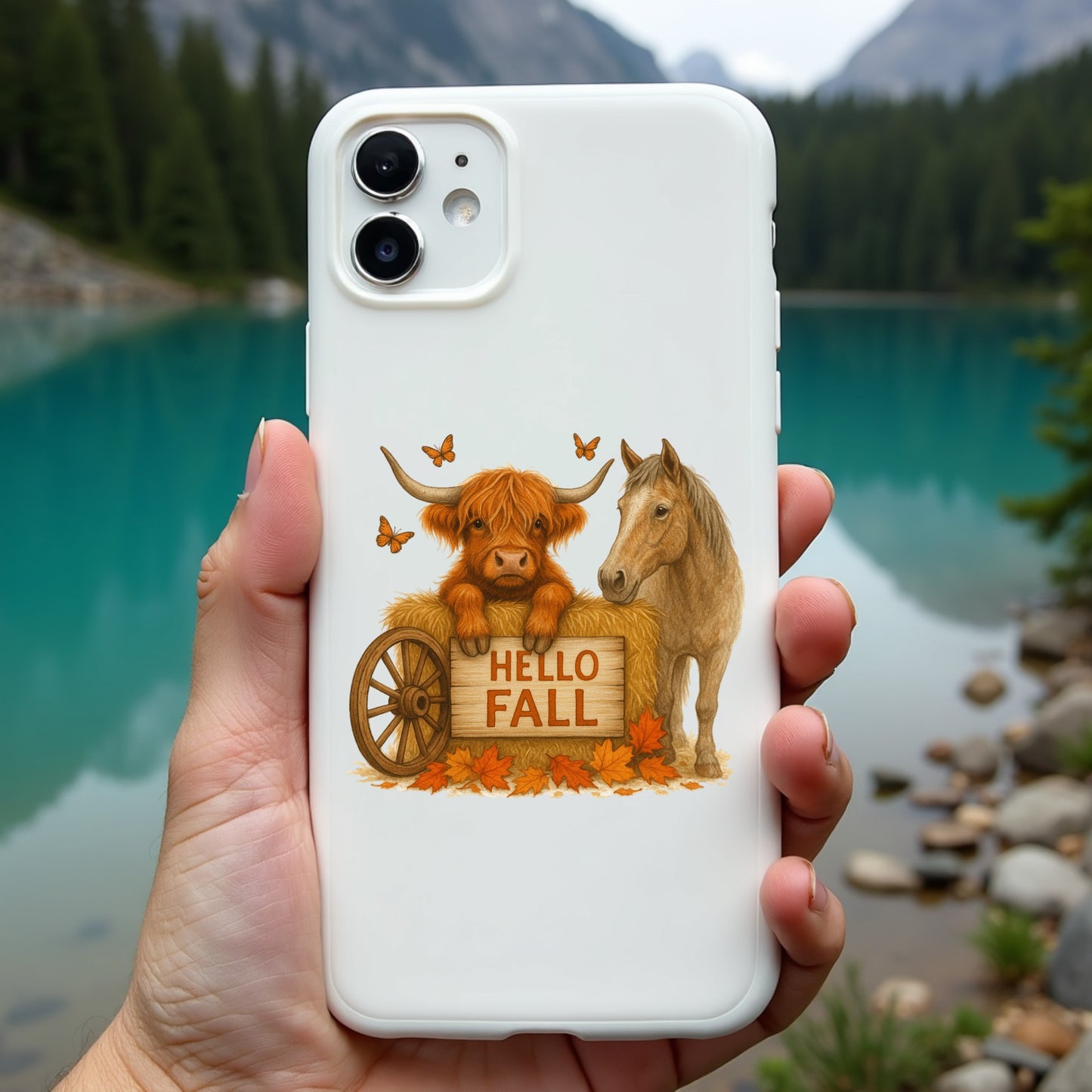Hello Fall Highland Cow Graphic Design PNG JPG