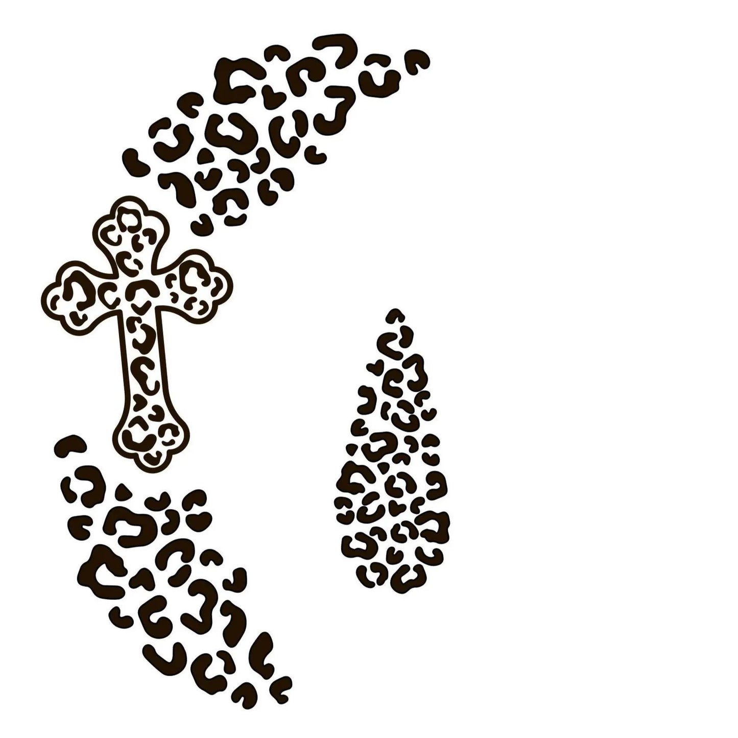 Leopard print cross hat burning design on a white background