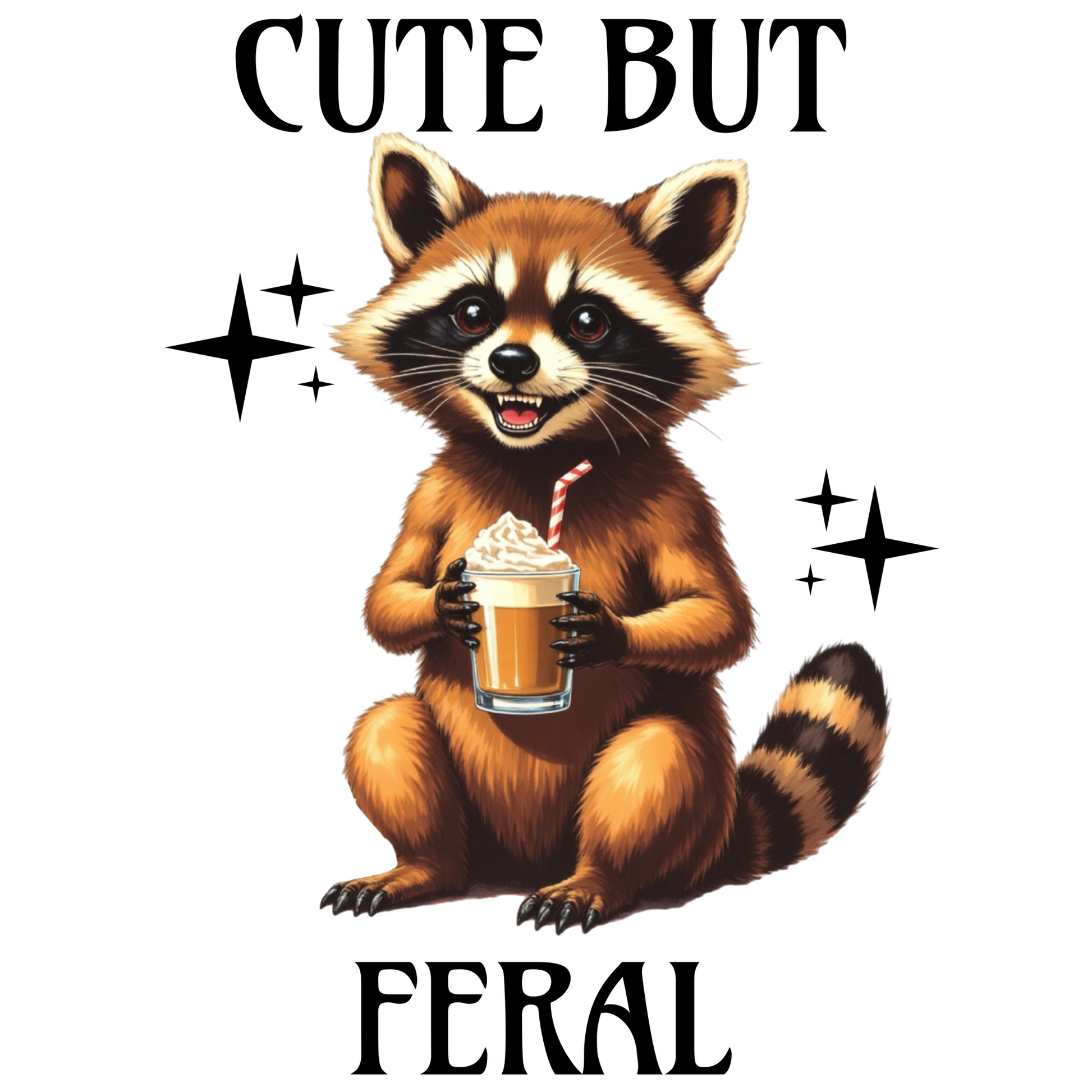 Cute But Feral raccoon holding a latte digital design