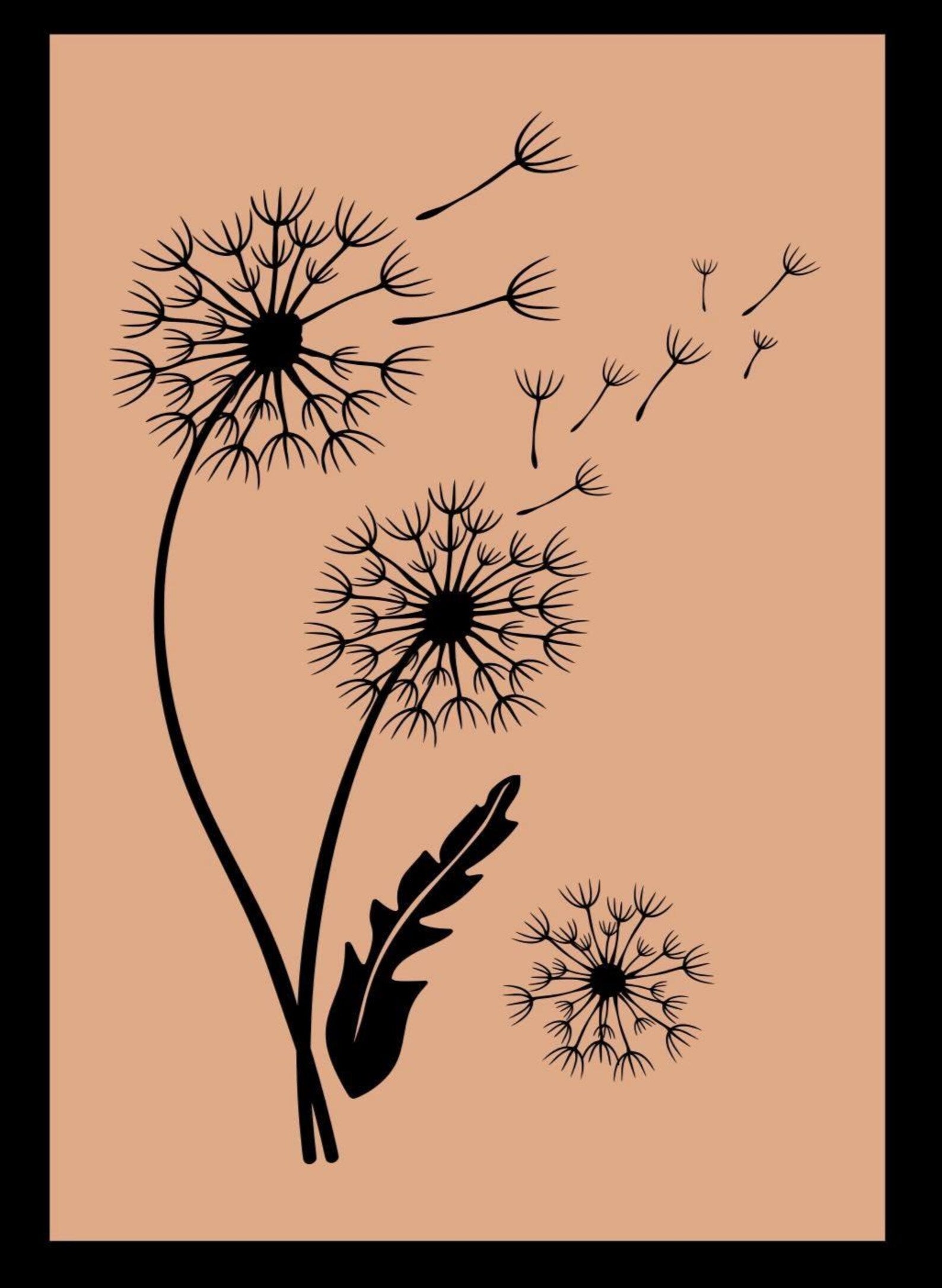 Black dandelion illustrations on a beige background